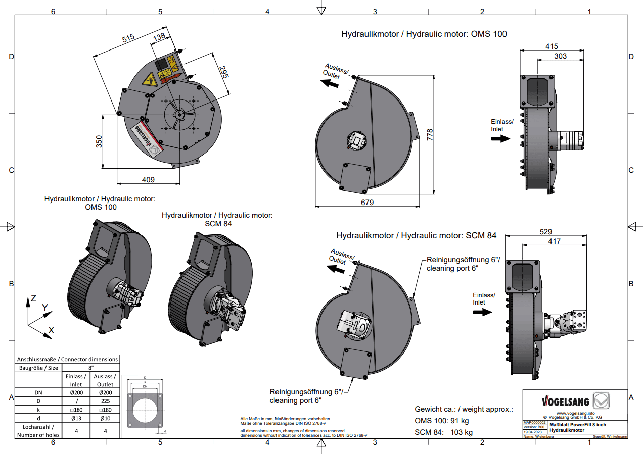 Vogelsang Powerfill 8" mit hydraulischem Antrieb OMR 100 cm³/U