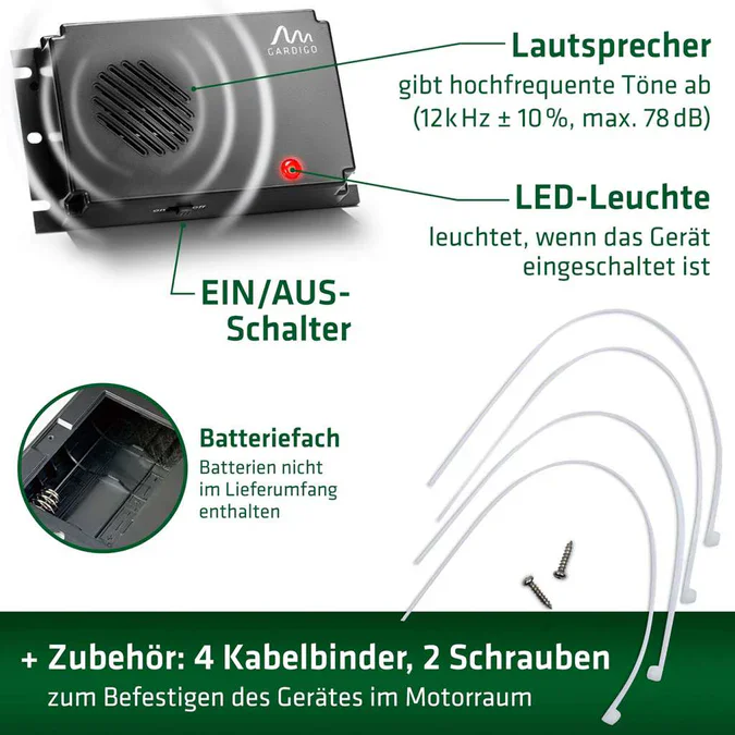 Gardigo Marderschreck Mobil – Ultraschall Marderabwehr für Auto, Dachboden & Scheune
