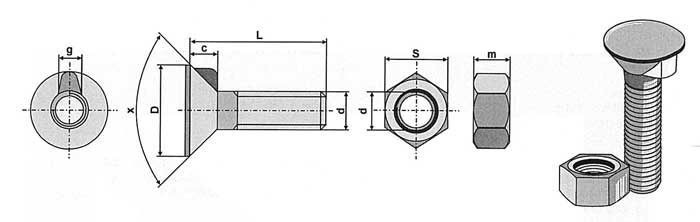BL32888 Pflugschraube DIN 604 - 8.8  M 8 x 1,25 x 90 mit Sechskantmutter
