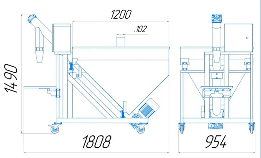 Stainless steel screw feeder 400 L – Precision dosing system for bulk materials (0.75 kW, 230 V)