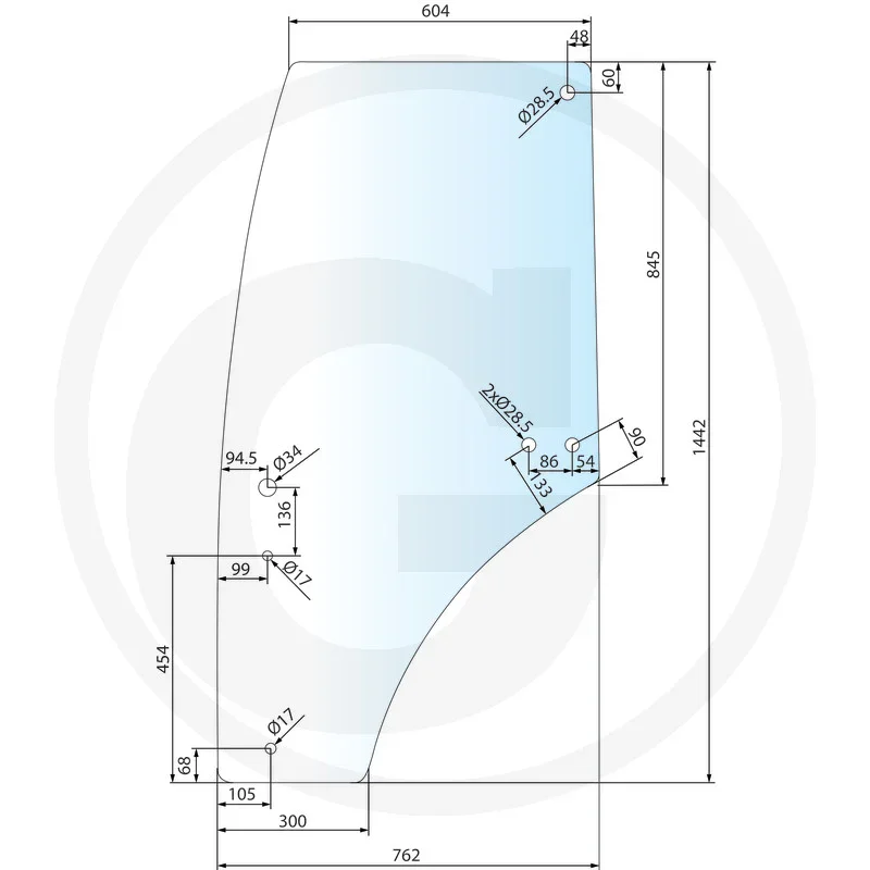 Türscheibe links - passend zu John Deere 5E, 5M, 5R, 6D, 6E, 5020, 5025, 5075, 5080, 5090, 6003