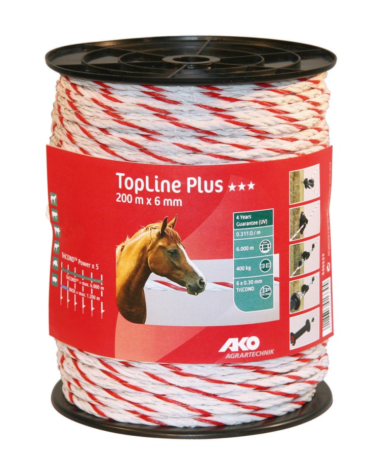 AKO Weidezaunseil TopLine Plus 200 m weiß/rot – TriCOND Elektrozaunseil