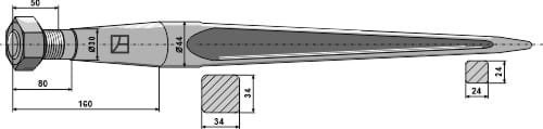 Pointed prong with conical nut