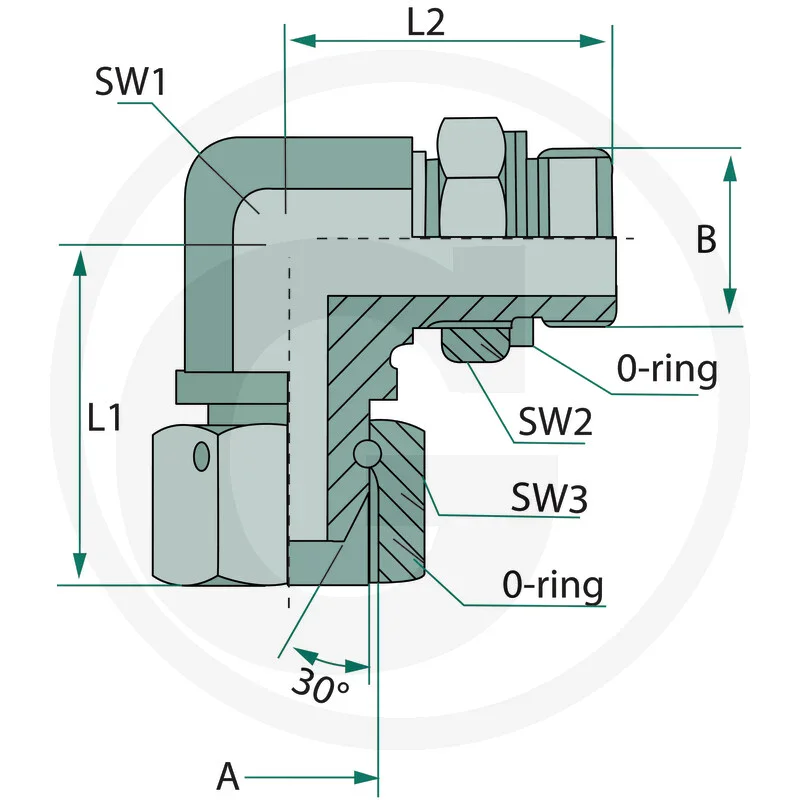 Winkeladapter einstellbar 90° - IG M16x1,5 / AG M16x1,5