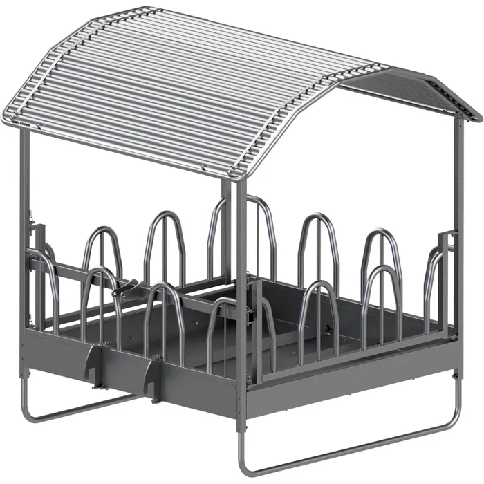 AKO Viereckraufe Standard 2 × 2 m mit Palisaden-Fressgitter | 230 × 230 × 250 cm | 12 Fressplätze | Für Rund- und Rechteckballen bis 1,8 m | Feuerverzinkt