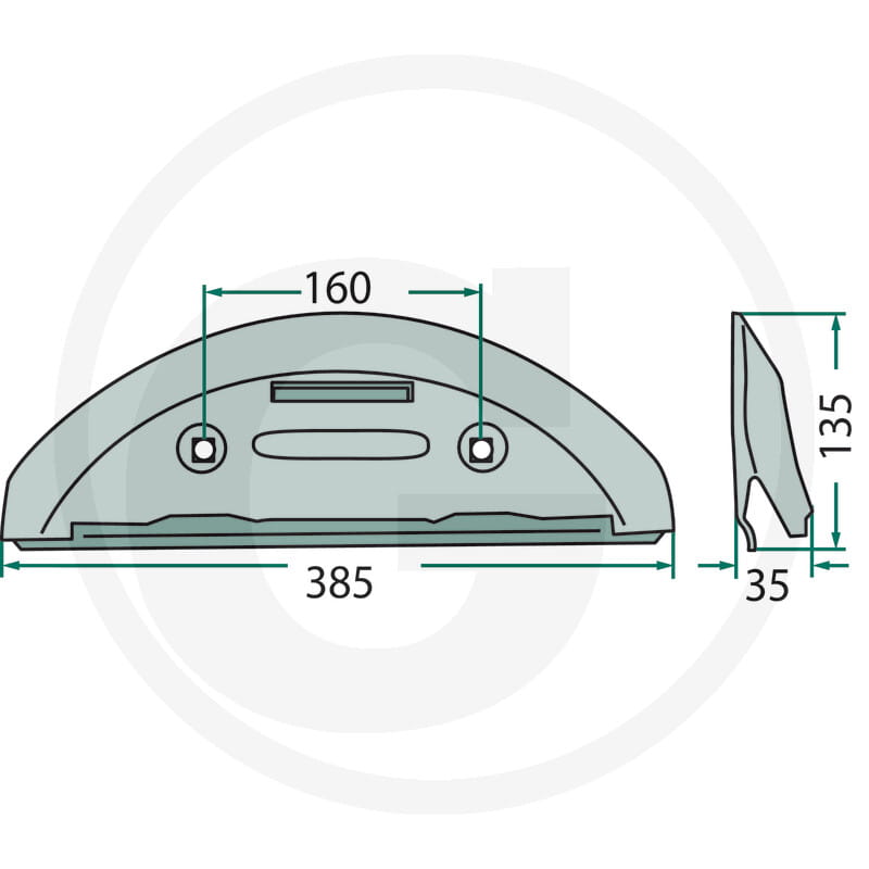 Schutzkufe 385mm - passend zu Kuhn Alterna 400, 500, 500R, FC 250, 250G, 250GT, 250RG, 250RGT, 300, 300G, 300GT, 300R, 300RG, 300RGT, 301G, 350, 350G, 350GT, 350RG, 350RGT, 400, 400R, 500, 500R