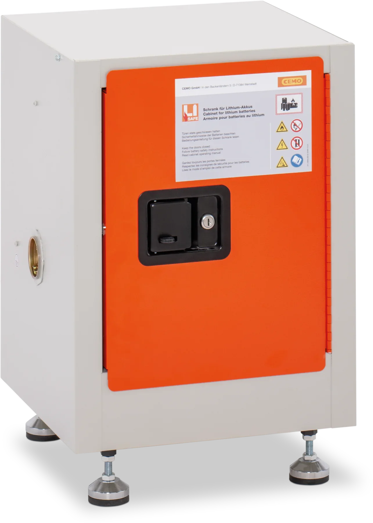 CEMO Akku-Lagerschrank für Lithium-Akkus – kompakter Sicherheitsschrank, 43 × 43 × 56 cm, abschließbar