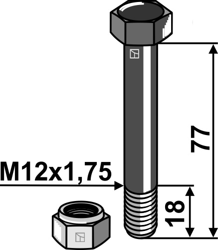 Hex bolt M12x1.75x77 with lock nut