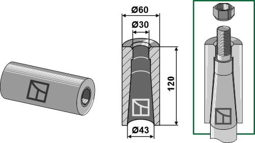 ET10384 Einschweissbuchse für Zinken mit Gewinde M28