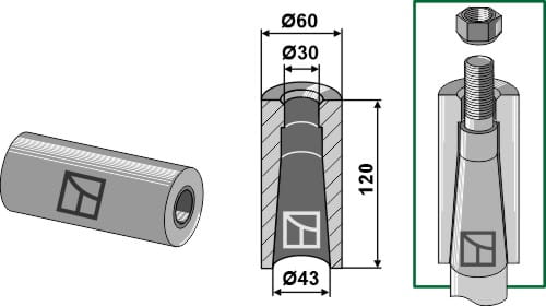 ET10384 Einschweissbuchse für Zinken mit Gewinde M28