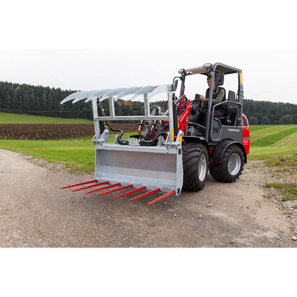 Fliegl manure and silage grab fork 1050 mm galvanized – 6 tines, wheel loader attachment