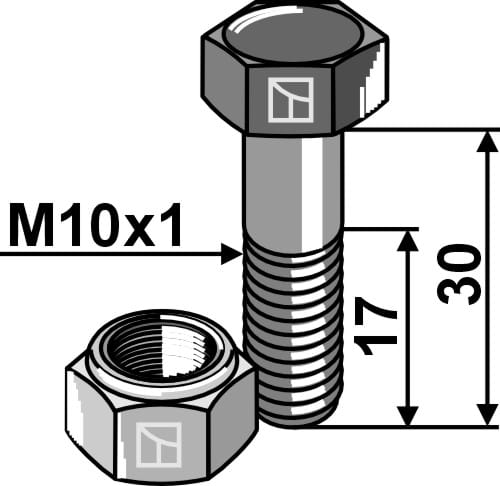Hex bolt M10x1x30 with lock nut