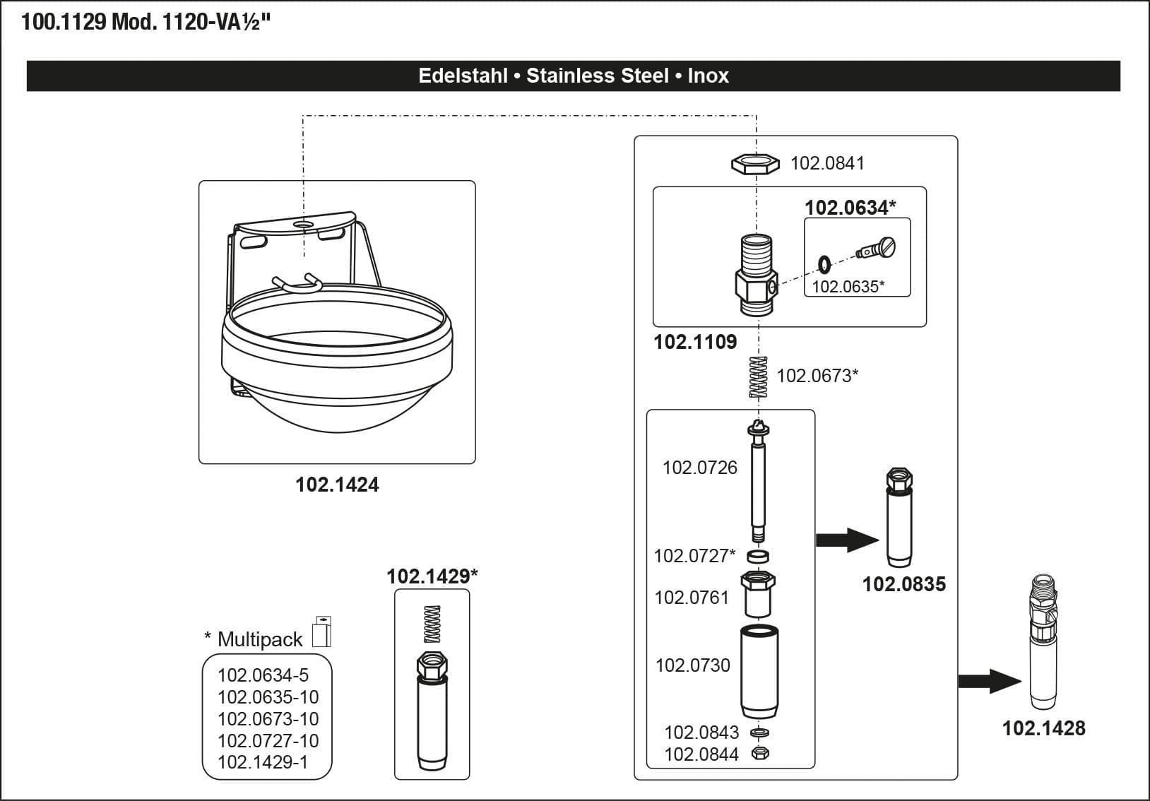 Suevia Tränkebecken Mod. 1120-VA½" mit Regulierschraube