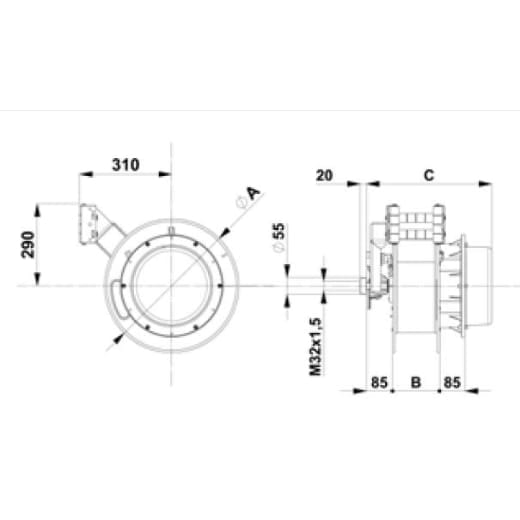 Autom. Kabelaufroller ZECA 1757/RNF 16 Meter, 5x6mm², IP 65(2,5 m Zuleitung, ohne Stecker und Kupplu
