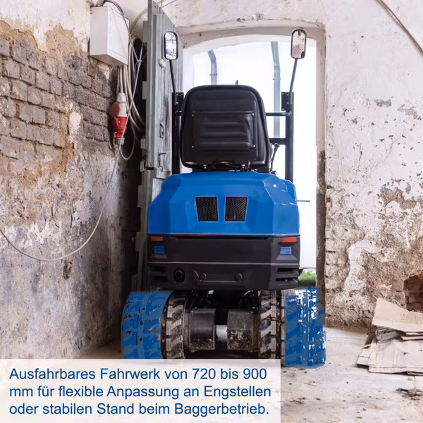 Scheppach EXC1400 Benzin-Minibagger – 11,5 PS, 1080 kg, 1760 mm Grabtiefe, 3210 mm Reichweite, 12,4 kN Grabkraft, ausfahrbares Fahrwerk 720–900 mm