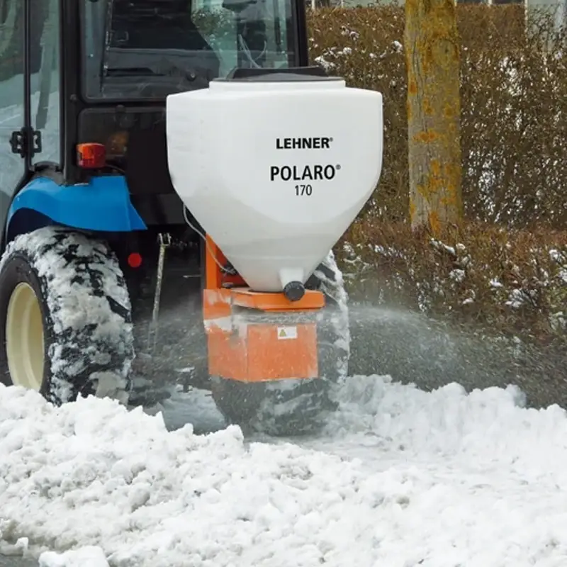 Salzstreuer, Anbaustreuer, Winterdienst, Kunststoffbehälter, weiß-orange