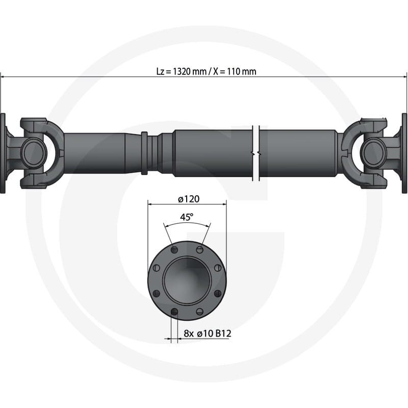 Drive shaft with offset - suitable for Kramer