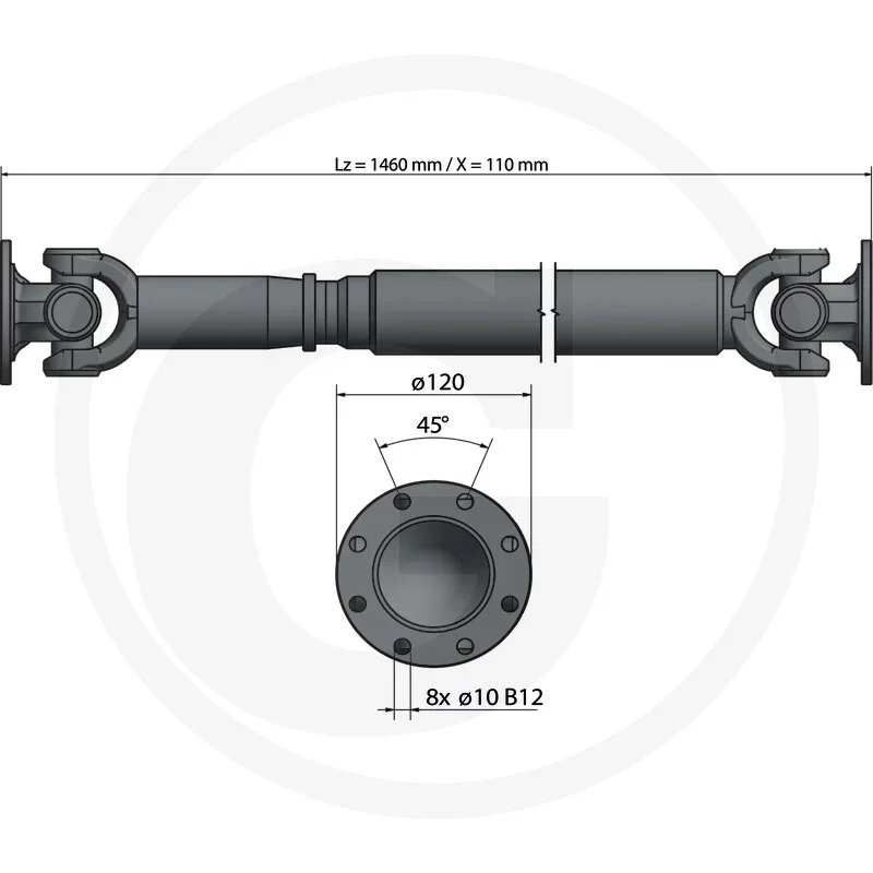 Drive shaft with offset - suitable for Kramer