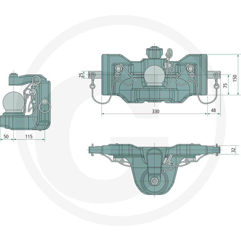 Rockinger Innenteil manuelle Kugelkupplung KS80, 330mm / 4000kg