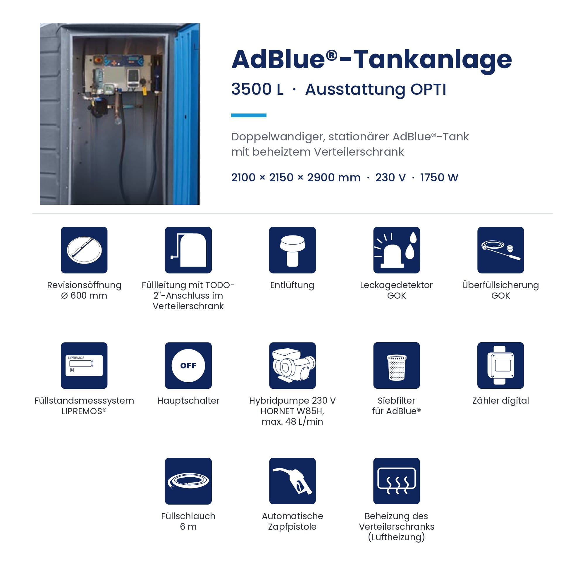 Tankanlage, AdBlue, Kapazität 3500 L, Heizverteilerschrank, Entlüftung