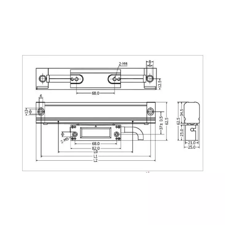 mechanische Zeichnung, technische Diagramm, lineare(s) Aktuator, Abmessungen, Montagebohrungen