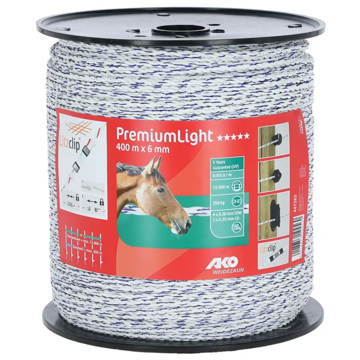 AKO Weidezaunlitze Premium Light 400 m weiß/blau – Hochleitfähige Zaunlitze