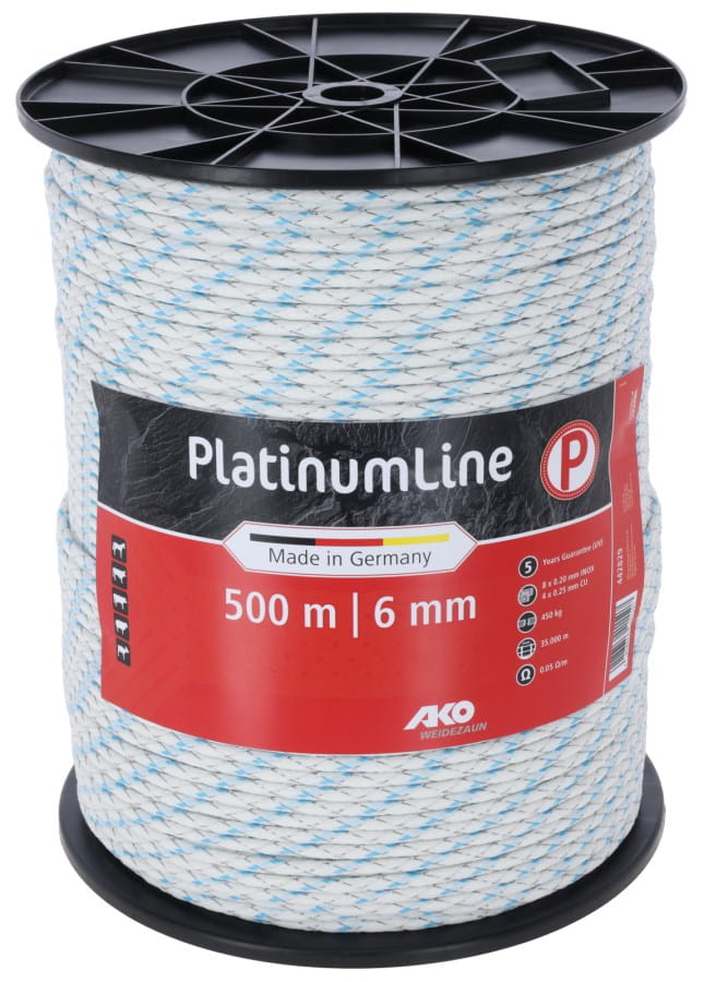 AKO Weidezaunseil PlatinumLine 500 m weiß/blau – Elektrozaunseil mit Kupfer- & Edelstahlleitern