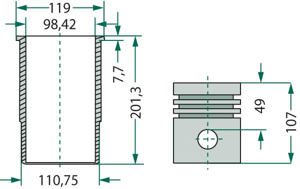 Case IH engine types: D-155, D-206, D-310 Piston set cpl.