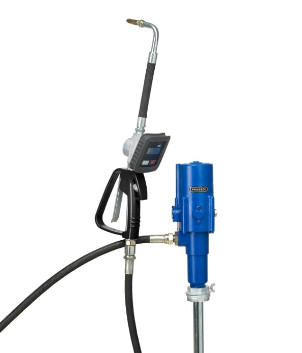 Pressol Ölsystem 5:1 mit Digitalzähler, Auslaufschlauch und Pneumatik-Ölpumpe für 200/220-Liter-Fässer
