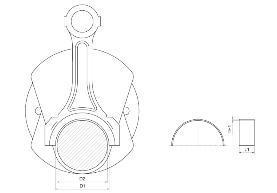 Coussinet de bielle sous-dimensionné de 0,50 - convient aux moteurs MWM D226, D227, D327, TD226, TD228 / Perkins 1004.4T / Sisu 320D, 420D / Steyr WD301, WD311, WD401
