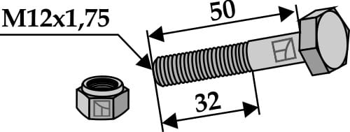 Hex bolt M12x1.75x50 with lock nut