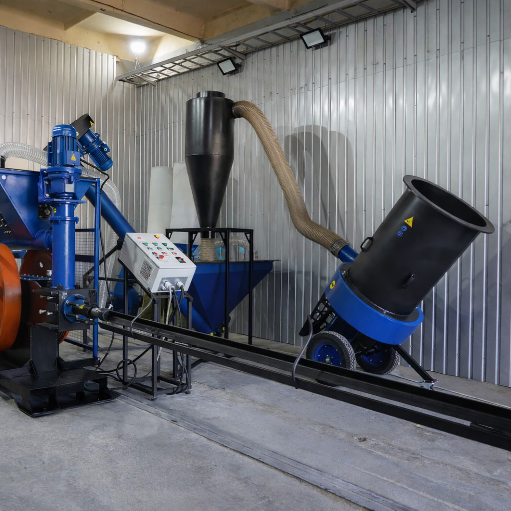 Briquette production line for biomass – up to 350 kg/h, mechanical piston press, 50 mm briquettes