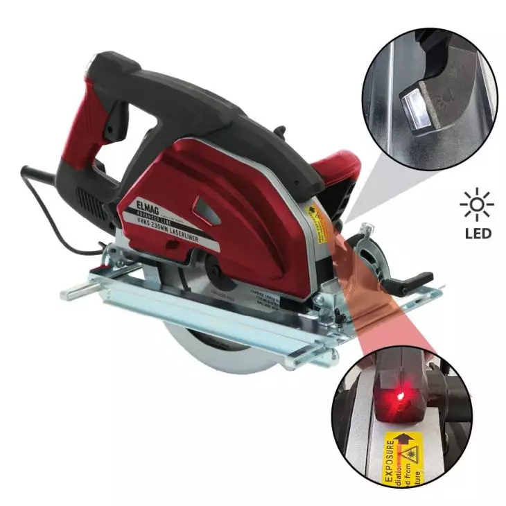 ELMAG Handkreissäge VHKS 230 Laserliner – 1800 W Metallkreissäge mit Laser & HM-Sägeblatt