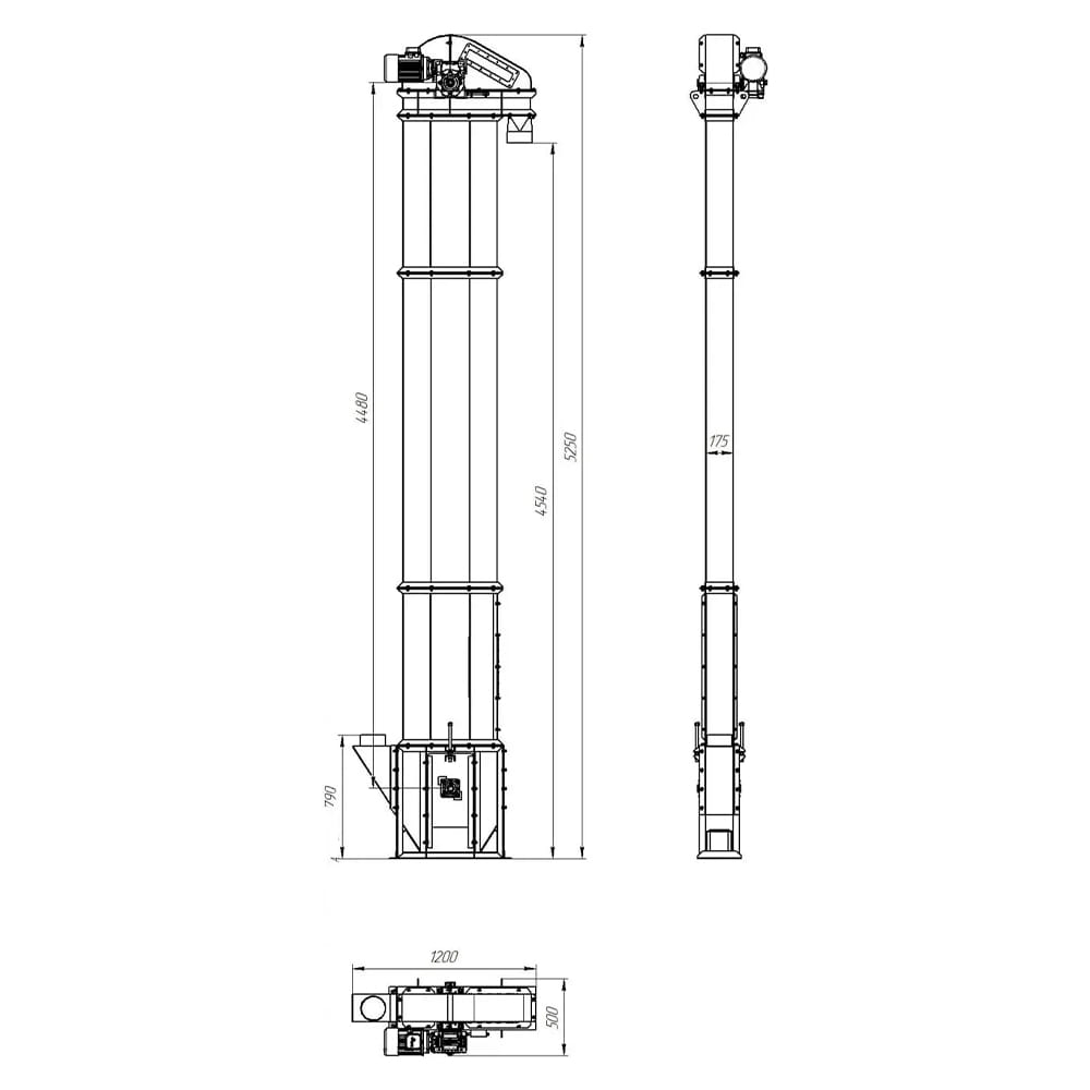 Bucket elevator 4.5 m with flexible screw conveyor 6 m · Vertical & horizontal conveyor · up to 10 t/h