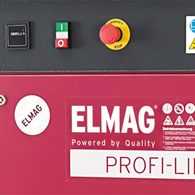industrielle Schaltanlage, Not-Aus, rotes Bedienfeld, ELMAG, Schalttafel-Beschriftung
