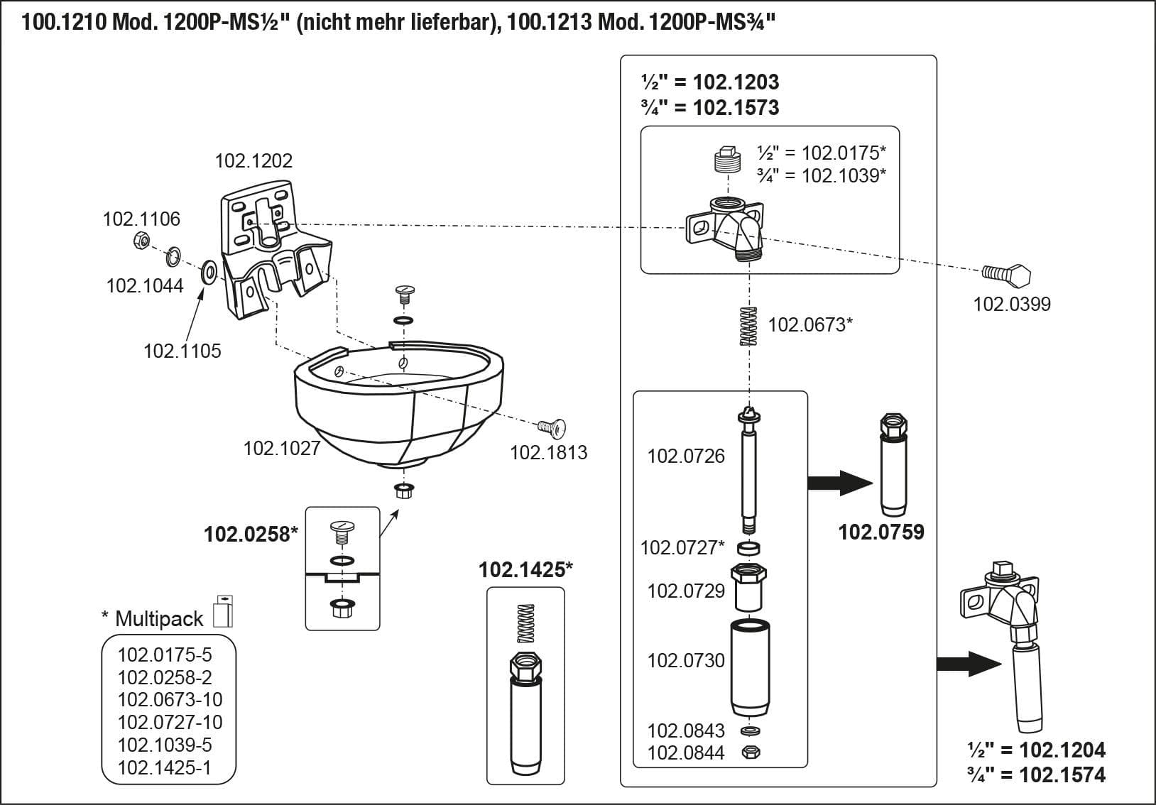 Suevia drinking bowl Mod. 1200P-MS¾" without regulating screw