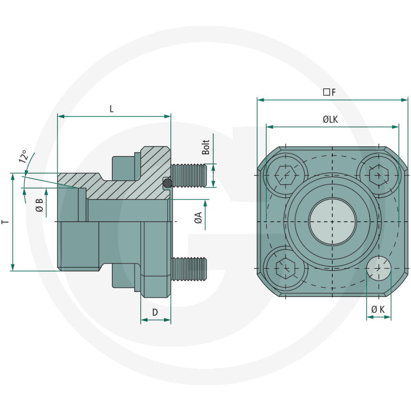 Pumpenflansch - Anschluss  M16 x 1,5 / 10L / 4x M6 x 22