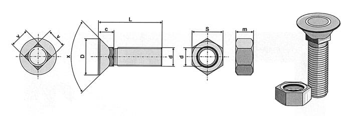 BL32627 Pflugschraube - 10.9  M12 x 1,25 x 40 und Sechskantmutter