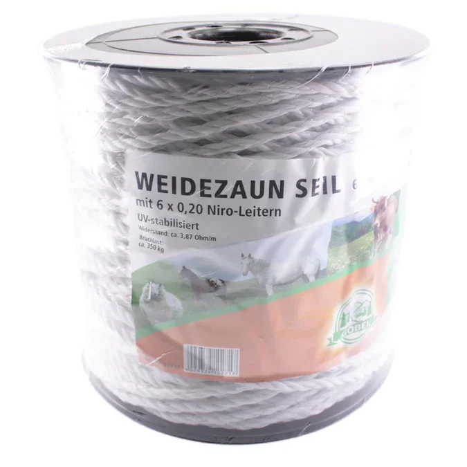 Pasture fence rope / electric rope white - 6mm / 200m
