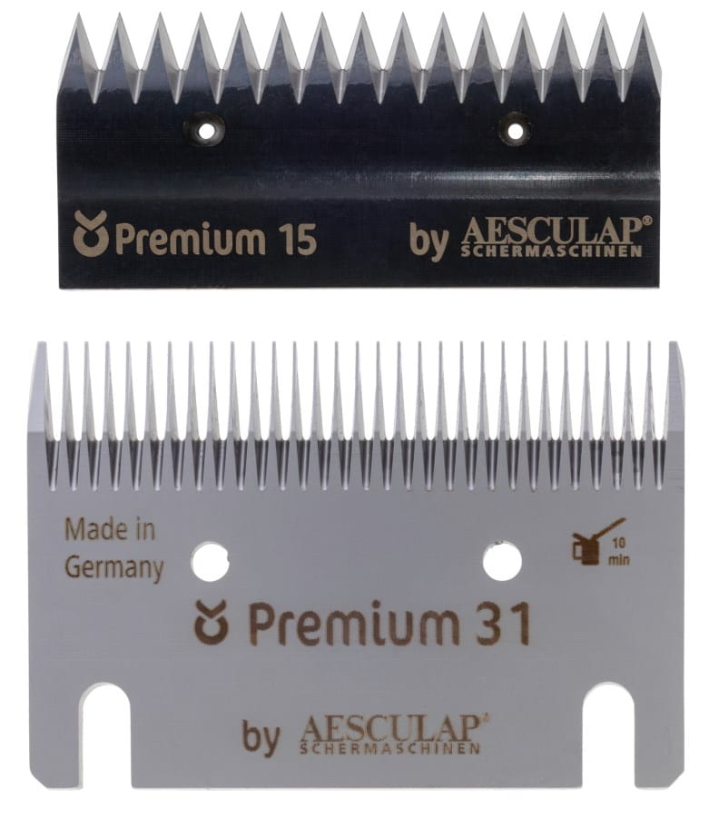 Aesculap Schermesser-Set Premium Rind, Pferd - Zähne Obermesser 15, Untermesser 31 / Schurhöhe 2-4mm