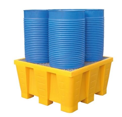 EMP Auffangwanne für 4 Fässer – 880 Liter - unterfahrbar | Gitterrost: Polyethylen (PEHD)