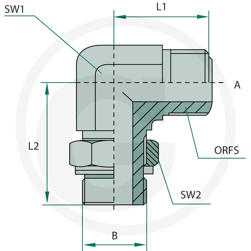 Hydraulikverschraubung, Winkelverschraubung, ORFS-Anschluss, Metall, Sechskantmutter