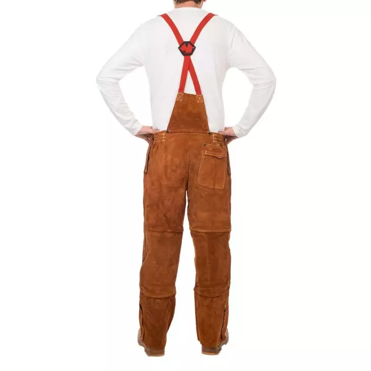Lederhose, Lederchaps, Braunes Wildleder, Rote Hosenträger, Gesäßtasche