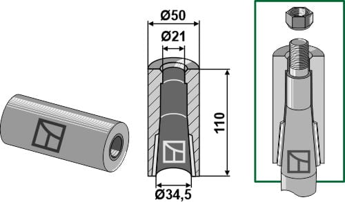 Douille à souder 110 mm - pour dents avec dispositif anti-rotation