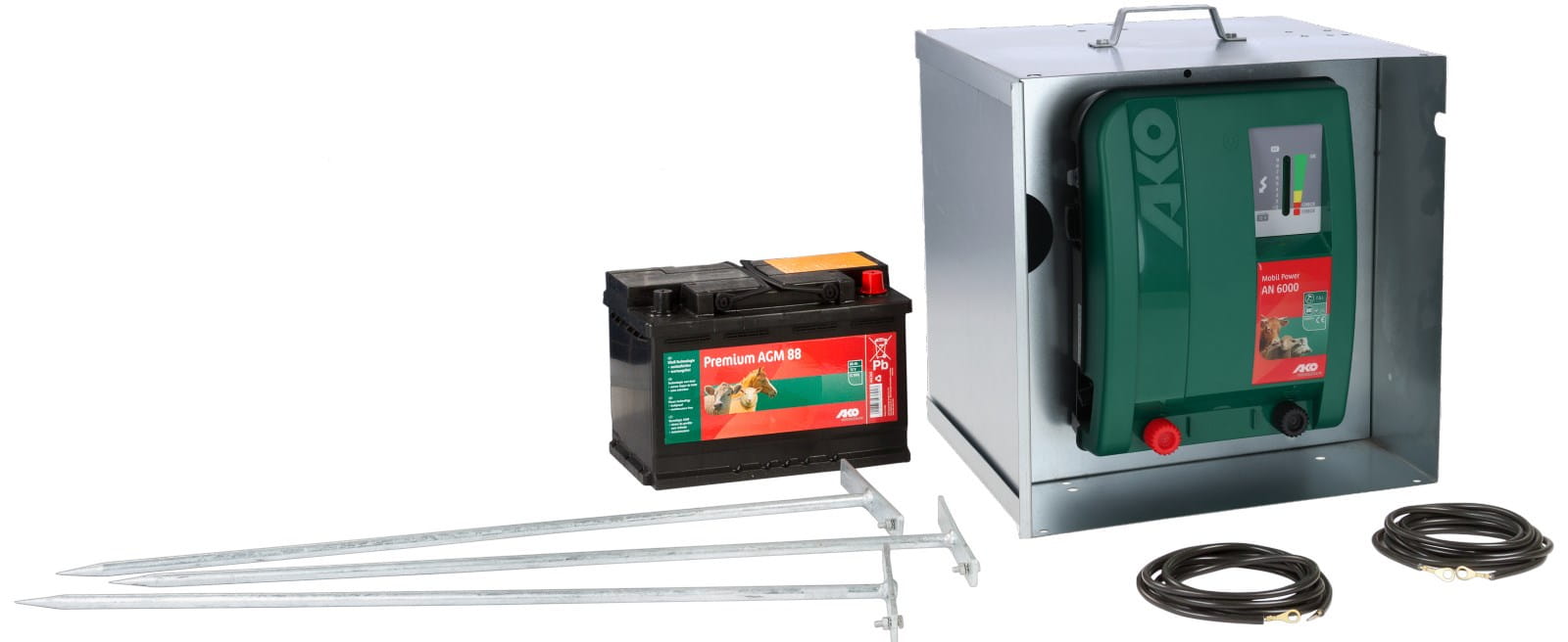 AKO Mobil Power AN Starterset – Weidezaun-Komplettset 7,5J mit 88Ah AGM Akku & Wolfsabwehr