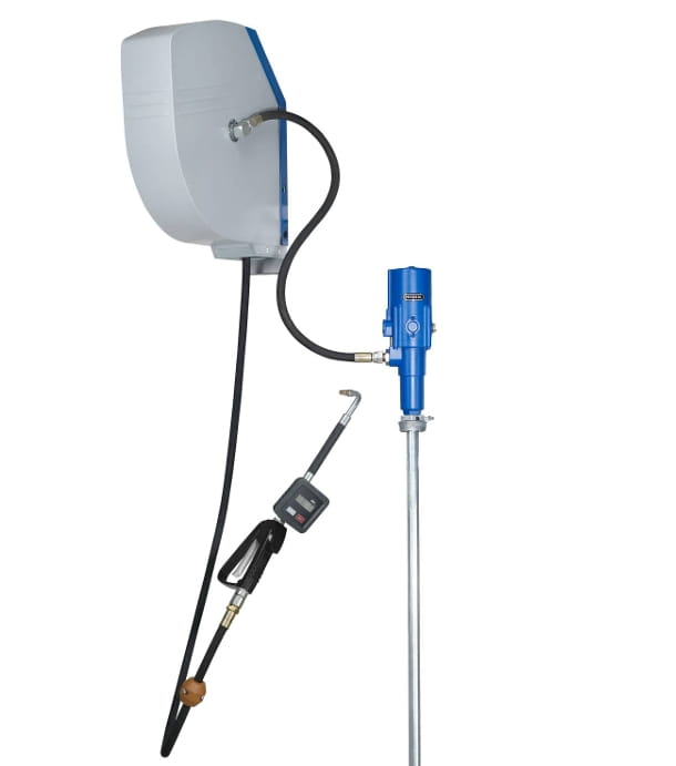 Pressol Ölsystem 3:1 mit geschlossenem Schlauchaufroller, Digitalzähler und Universal-Saugrohr für Fass & Tank