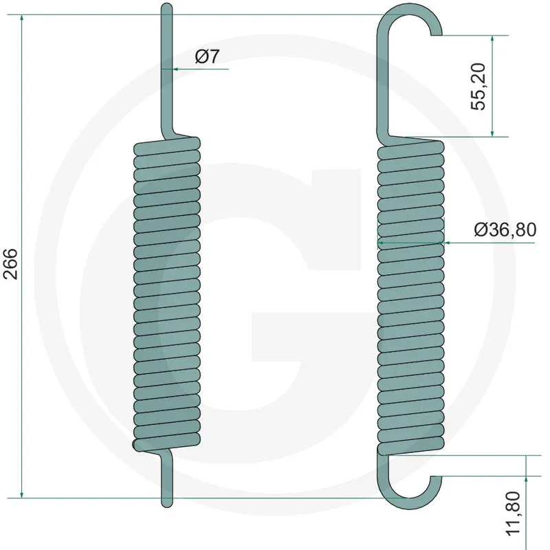 Zugfeder  266x 36,8x7 - passend zu Amazone  ZA-M 900, ZA-M 1200, ZA-M 1500, ZA-M Premis, ZA-M Novis, ZA-M Maxis, ZA-M Profis, ZA-M Ultra, ZA-M profiS, ZA-M Hydro, ZG-B 5500, ZG-B 8200, ZG-TS
