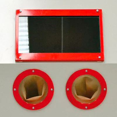 red frame, schwarzer Bildschirm, runde Öffnungen, Industrie Panel, Wandmontage