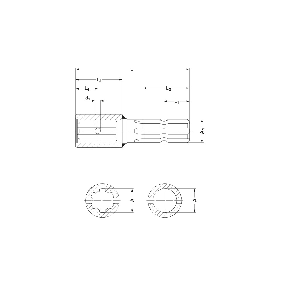 Walterscheid extension piece 170mm - 1 3/8" 6 teeth - 1 3/8" 6 teeth