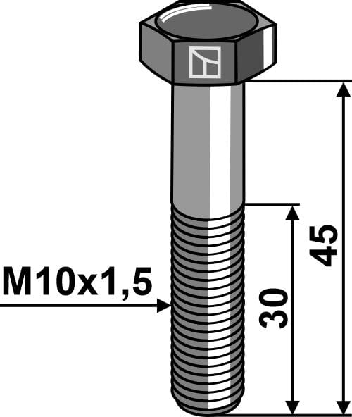 Hex bolt M10x1.5x45 without nut